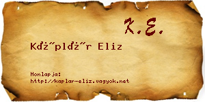 Káplár Eliz névjegykártya